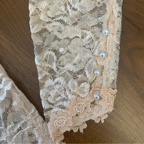 Vintage 80s Pink Lace Off Shoulder Dress Dress with Matching Gloves XS Prom - Picture 14 of 14